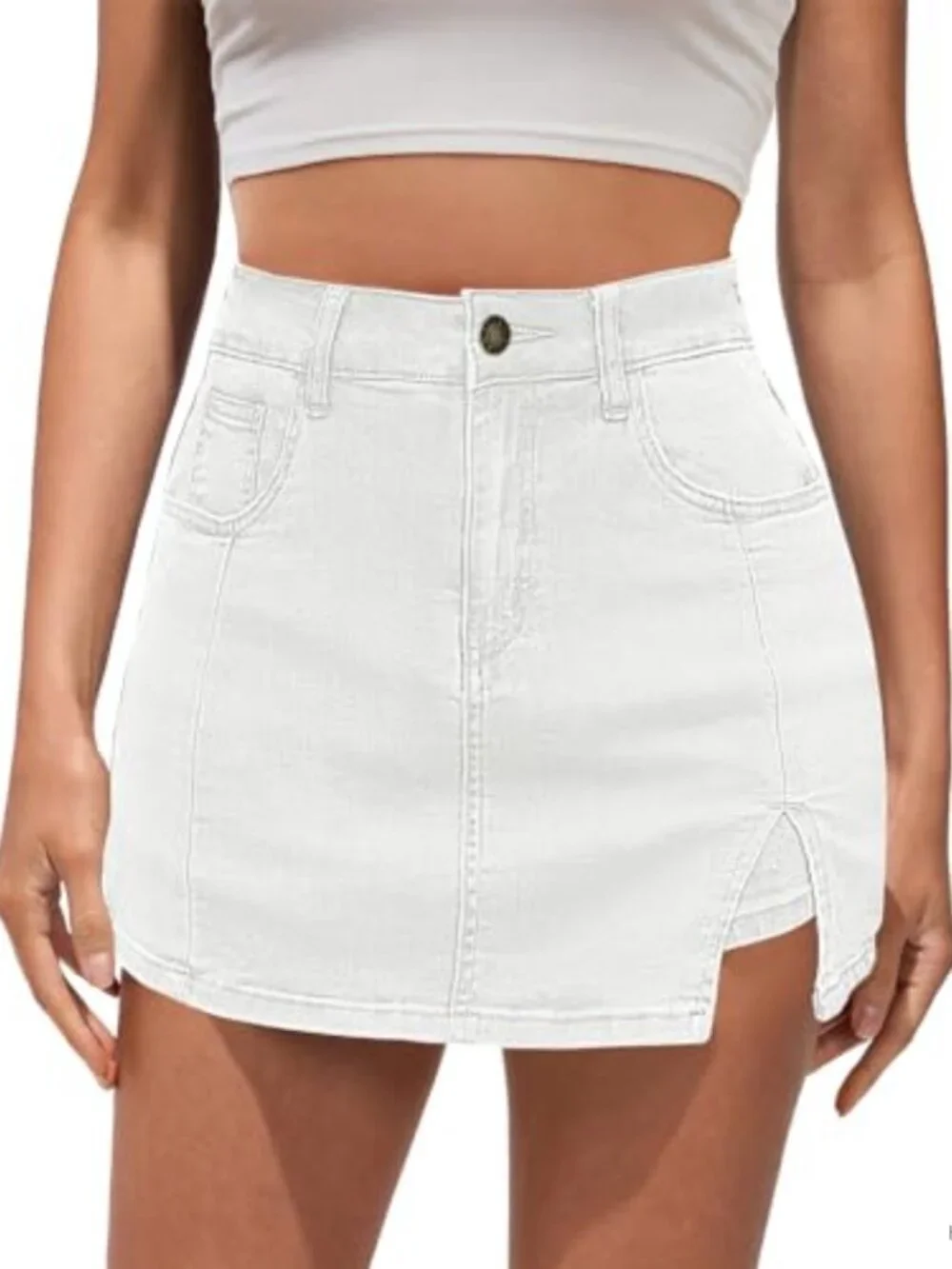 High Waisted Denim Skort with Shorts Underneath 5 Pockets Trendy Slit Y2K